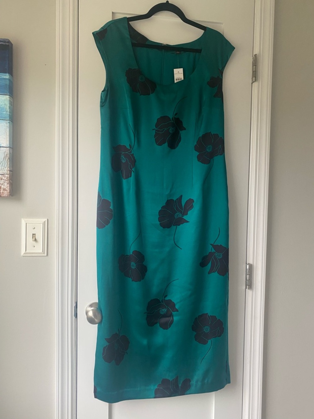 Ann Taylor Teal Green Dress with Dark Navy Floral Print